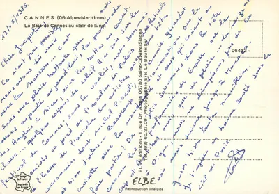 Cannes (06-Alpes-Maritimes) — A Baía de Cannes sob a luz da lua — ELBE éditions — Verso