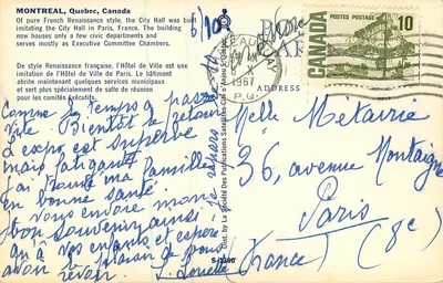 Bilhete postal moderno Montreal Quebec Canada — Verso