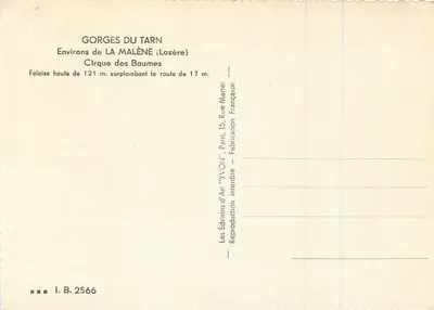 Gorges do Tarn — Cirque das Baumes — Edições de Arte 'YVON', Paris — Verso