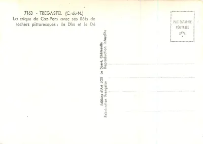 La bahía de Coz-Pors con sus islas rocosas pintorescas — TREGASTEL (C.-du-N.) — Ediciones de Arte JOS, n°7163 — Reverso