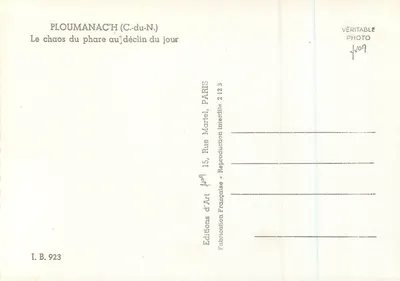 PLOUMANAC'H (C.-du-N.) — Chaos światła latarni w zachodzącym słońcu — Wydawnictwo Art Martel, Paryż — Rewers