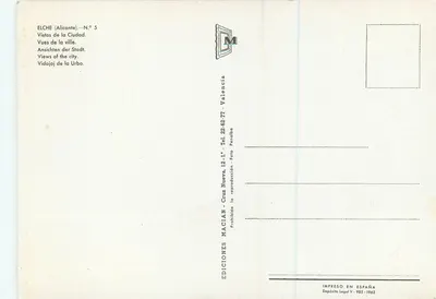 Elche (Alicante) — Widoki miasta — Wydawnictwo Macían — Rewers