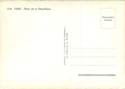 Place de la République — Paryż — Kolekcja « La Palette du Faubourg du Temple » nr 1154 — Rewers