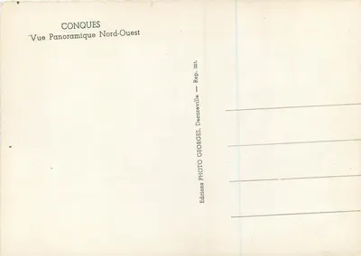 Conques — Vista panorâmica Noroeste — Edições Georges Decarzeville — Verso