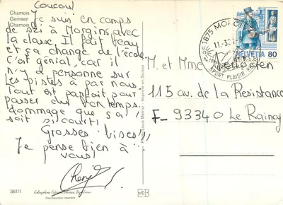 Chamois na montanha — Chamois de Gémenes — Foto Louis Métroz, edição Deriâ Bagalmes, n° 361/1 — Verso
