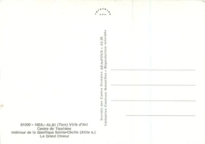 Wnętrze Bazyliki Świętej Cecylii — Duży chórzek — Société des Cartes Postales Naturelles APA — Rewers