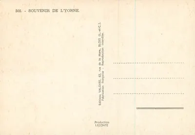Lembrança da Yonne — 508 — Éditions Valoire — Verso