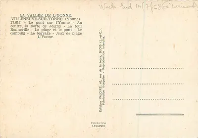 Villeneuve-sur-Yonne — A Valeira do rio Yonne — Edições Valoire — Verso