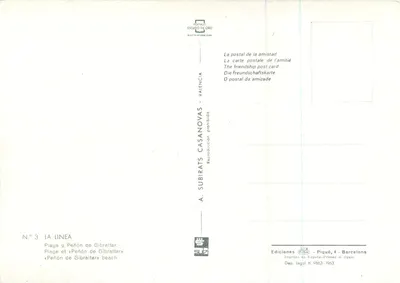 La Línea — Praia e Peñón de Gibraltar — Edições FISA, Piqué, 4 - Barcelona — Verso