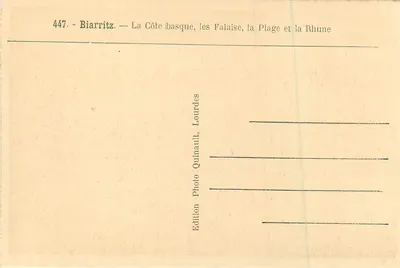 Biarritz — Wybrzeże Basque, skały, plaża i Rhune — Wydawnictwo Fotograficzne Quinault, Lourdes — Rewers