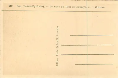 Pau (Basses-Pyrénées) — O Gave no Ponte de Jurançon e o Castelo — Edição Quinault, Lourdes — Verso