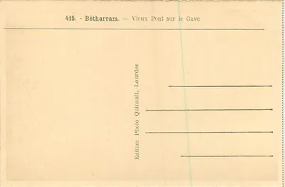 Bétharram — Velho Ponte sobre o Gave — Edição Quinault, Lourdes — Verso