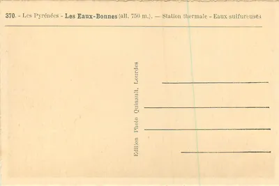 Le Eaux-Bonnes — Stazione termale — Acque sulfuree — Edizione Quinault, Lourdes — Verso