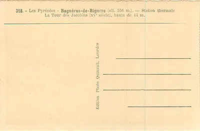 Bagnères-de-Bigorre — Torre dos Jacobinos — Edição Quinault, Lourdes — Verso