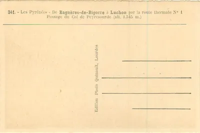 Passage des Col de Peyresourde — Von Bagnères-de-Bigorre nach Luchon — Thermalstraße Nr. 1 — Edition Quinault, Lourdes — Rückseite