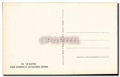 Praça Gambetta e os novos Jardins — Le Havre — editor C.A.P.-PHOTO, n° 194 — Verso