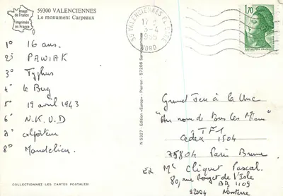 Monumento a Jean-Baptiste Carpeaux — Valenciennes — Edição « Europes » — Verso