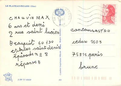 O Plateau Picard — Carta postal turística — Impressor Combier — Verso