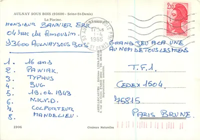 Zwembad van Aulnay-sous-Bois — Uitgever Lyna — serie-nummer 1906 — Achterkant