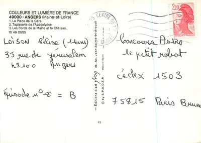 Angers — Castelo e paisagens — Edições d'art Yvon — Verso
