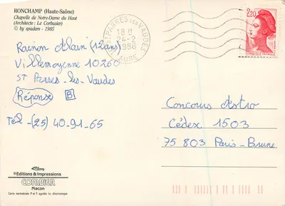 Capela de Nossa Senhora do Alto — Ronchamp (Alta-Saône) — Edições & Impressões Comdier — Verso
