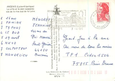 Ancenis (Loire-Atlantique) — A cidade e o ponte suspenso visto da margem sul da Loire — Edições do Gabier — Verso
