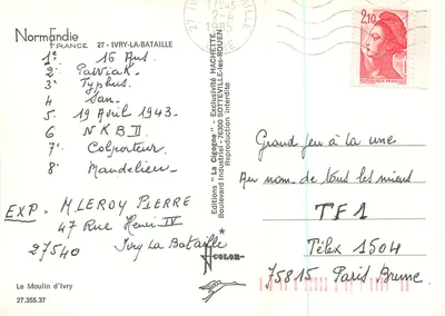 O Moulin d'Ivry — Restaurante — Ivry-la-Bataille, Normandia — Edições 'La Cigogne' — Verso