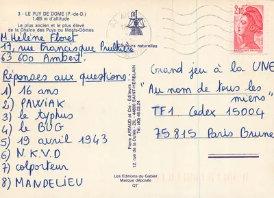 Puy de Dôme — Monts-Dômes — Editor Pierre Artaud e Cia — Verso