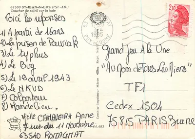 루즈의 만장에 대한 일몰 — ST-JEAN-de-LUZ (피레네-아틀라스) — 인쇄사 코미에르, 마콘 — 뒷면