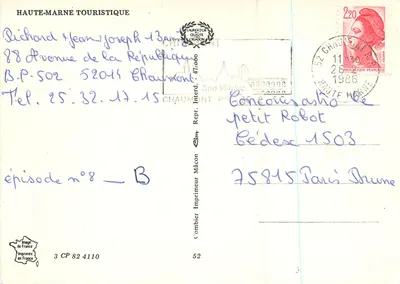 Haute-Marne Turistica — Cartolina turistica con mappa e foto di siti — Editore Son Viaduc, Chaumont — Verso
