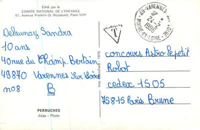 Budgie wśród kwiatów — wydane przez Narodowy Komitet Dziecka, Drukarnia Blanchard — 1975 — Rewers