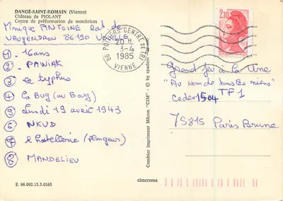 Castelo de Pioilant — Dangé-Saint-Romain (Vienne) — Imprimeur Combière — Verso