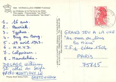 Castelo de Versailles — Parterre do Midi — Edições 'LYNA-PARIS' — Verso