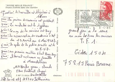 Stylizowane drzewa w lesie — Pithiviers w Gâtinais — Wydawca Combier — Rewers
