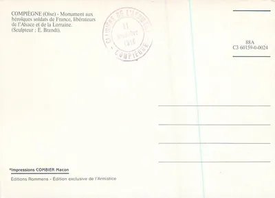 Clairière de l'Armistice — Compiègne (Oise) — Éditions Rombiers Macon — Rewers