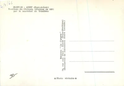 Vestíbulo do Castelo de La Cigogne — Anet (Eure-et-Loir) — Éditions La Cigogne — Verso