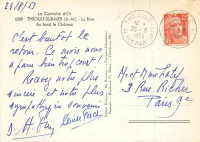 A Corniche d'Or — Théoule-sur-Mer — Edição Boutique-Céramiques — Verso