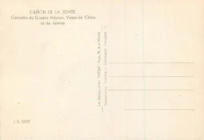 Cañon de la Jonte — Corniche do Causse Méjean, Vases de China — Edições d'Art 'YVON', Paris — Verso
