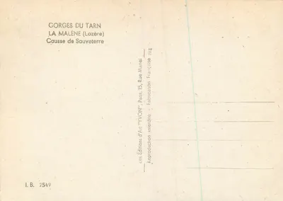 Góry Tarnu — La Malène (Lozère) — Causse de Sauveterre — Wydawnictwo Sztuki „YVYON”, Paryż — Rewers