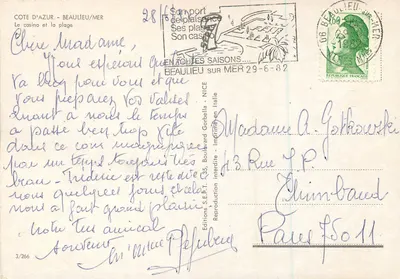 Costa Azul - Beaulieu-sur-Mer — O cassino e a praia — Edições S.E.P.T. n°3/266 — Verso