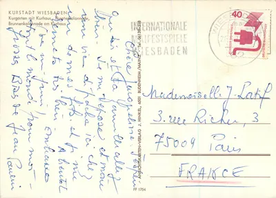 Wiesbaden — Kurstadt z Kurgarten, Kurhaus i Theaterkolonnade — wydawca J. Hinkel, nr FF 1754 — Rewers