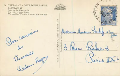 Floresta da Vieuxville — Saint-Cast — Editor A. LAVOQUER — Verso