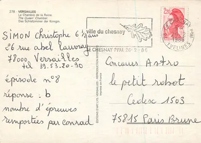 Versailles — La Chambre de la Reine — Éditions d'Art Lys, Chesnay, n°278 — Verso