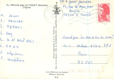Priziac perto de Le Faouët — A igreja — Editores Pierre Artaud & Cie - St-Herblain — Verso