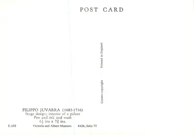 Filippo Juvarra — Stage design; interior de um palácio — Museu Victoria and Albert, folha 77 — Verso