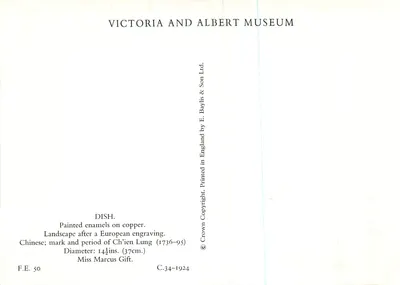Prato chinês — paisagem após gravura europeia — Victoria and Albert Museum — Verso