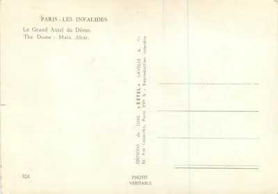 Paris - Os Inválidos — O Grande Altar do Dôme — Éditions de Luxe Lavelle & Estel — Verso
