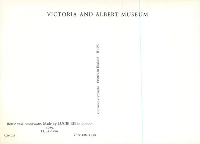 Vaso em stoneware — Lucie Rie, Londres — Victoria and Albert Museum, série Circ.31 — Verso