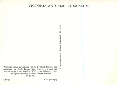 Figurina de porcelana — publicidade para 'Bridal Bouquet Bloom' — Victoria and Albert Museum — Verso