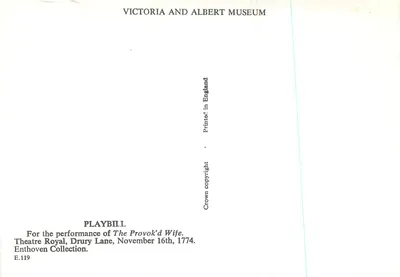 A Mulher Provocada — apresentação no Teatro Real, Drury Lane — Victoria and Albert Museum, coleção Enthoven, n° E.119 — Verso